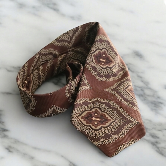 Vintage 70's MCM Retro Pavanne Mens Dress Tie Cravats Brown Polyester - Picture 4 of 11